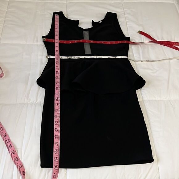 Chocolate USA Black Dress Shirt Sleeve Peplum Skirt Mini Cut Out Zipper Back - Picture 10 of 10